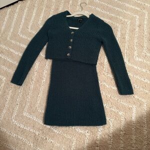 art class Teal Fuzzy Knit Cardigan Set